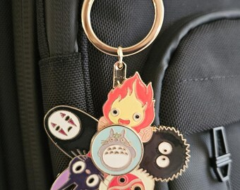 Charm Clip featuring Totoro, Calcifer, Jiji, Soot Sprite, Mononoke and No-Face on Metal Circle the Turns, Attached on a Swivel Clip