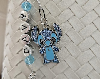 Personalized Crystal Charm Clip, Stitch or Angel, Backpack Purse Charm