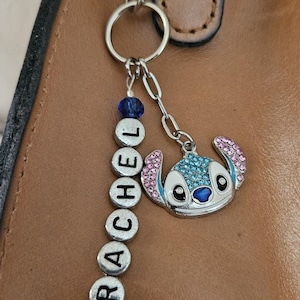 Personalized Crystal Charm Clip, Stitch or Angel, Backpack Purse Charm