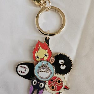 Charm Clip featuring Totoro, Calcifer, Jiji, Soot Sprite, Mononoke and No-Face on Metal Circle the Turns, Attached on a Swivel Clip