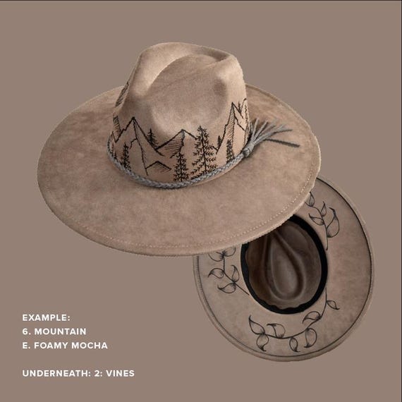 Custom hand burned fedora Hand Burned Square Crown Cowboy Hat – Custom Western Fedora  main image 3
