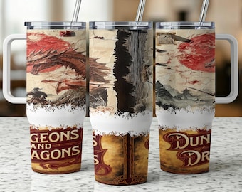 Dragon Battle 40oz Tumbler Wrap: Fantasy Warrior Design (PNG Digital Download)