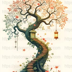 20 Whimsical Tree Junk Journal, Treehouse Ladder Stationery, Fairy Tale Scrapbook Embellishments, Unique Artistic Ephemera, Dreamy Fantasy
