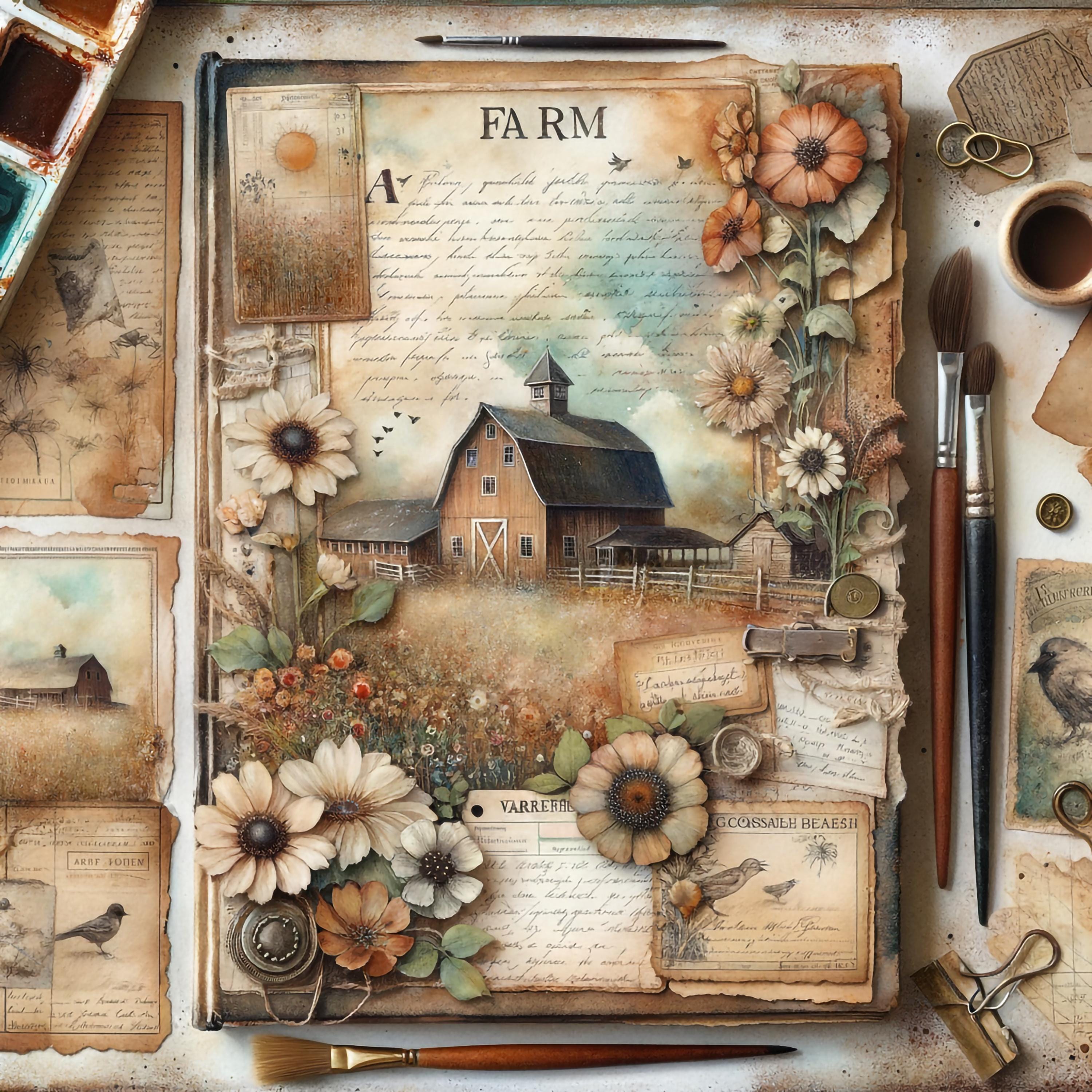 Vintage Farmhouse Scrapbook Paper Pack: Rustic Prints (12x12 Digital ...