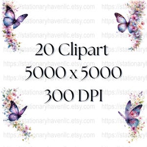 20 Butterfly Clipart, Watercolor Clipart, Floral Butterfly, Digital Download, Butterfly Illustration, Butterfly Graphics