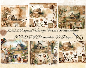Farmhouse Chic Scrapbook Paper Pack | Rustic Farmhouse Scrapbooking Paper Set | Vintage Farm Printables | 12x12 Scrapbooking
