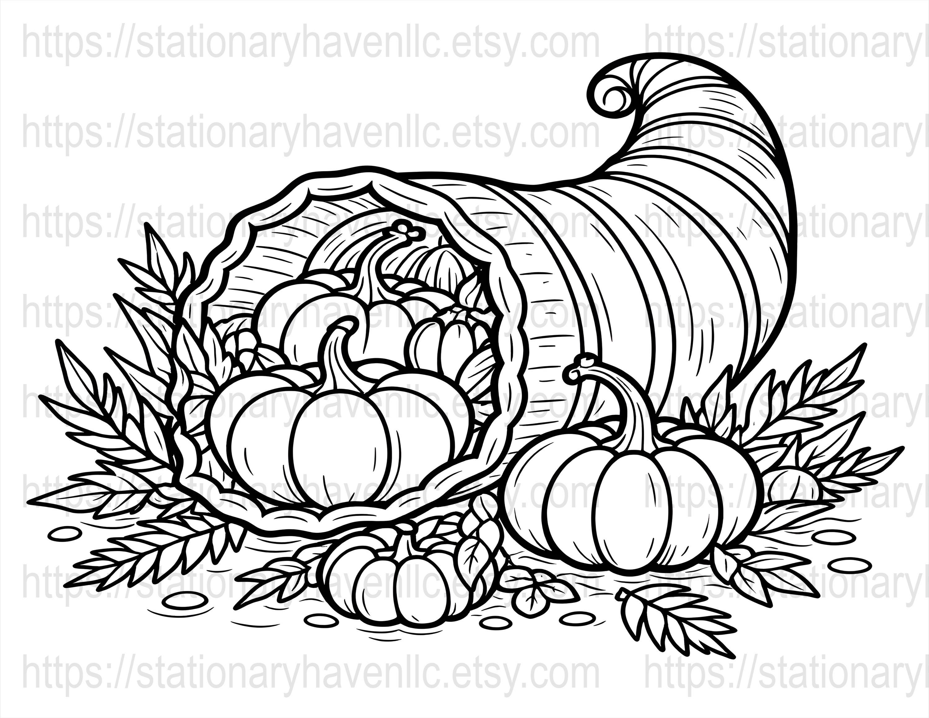 Cornucopia Coloring Pages, 20 Thanksgiving Printable Designs, Autumn ...
