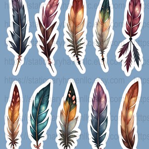 Boho Feather Sticker Pack | 20 Watercolor Printable PNGs | Spiritual Junk Journal Ephemera | Scrapbooking Clipart Digital Download