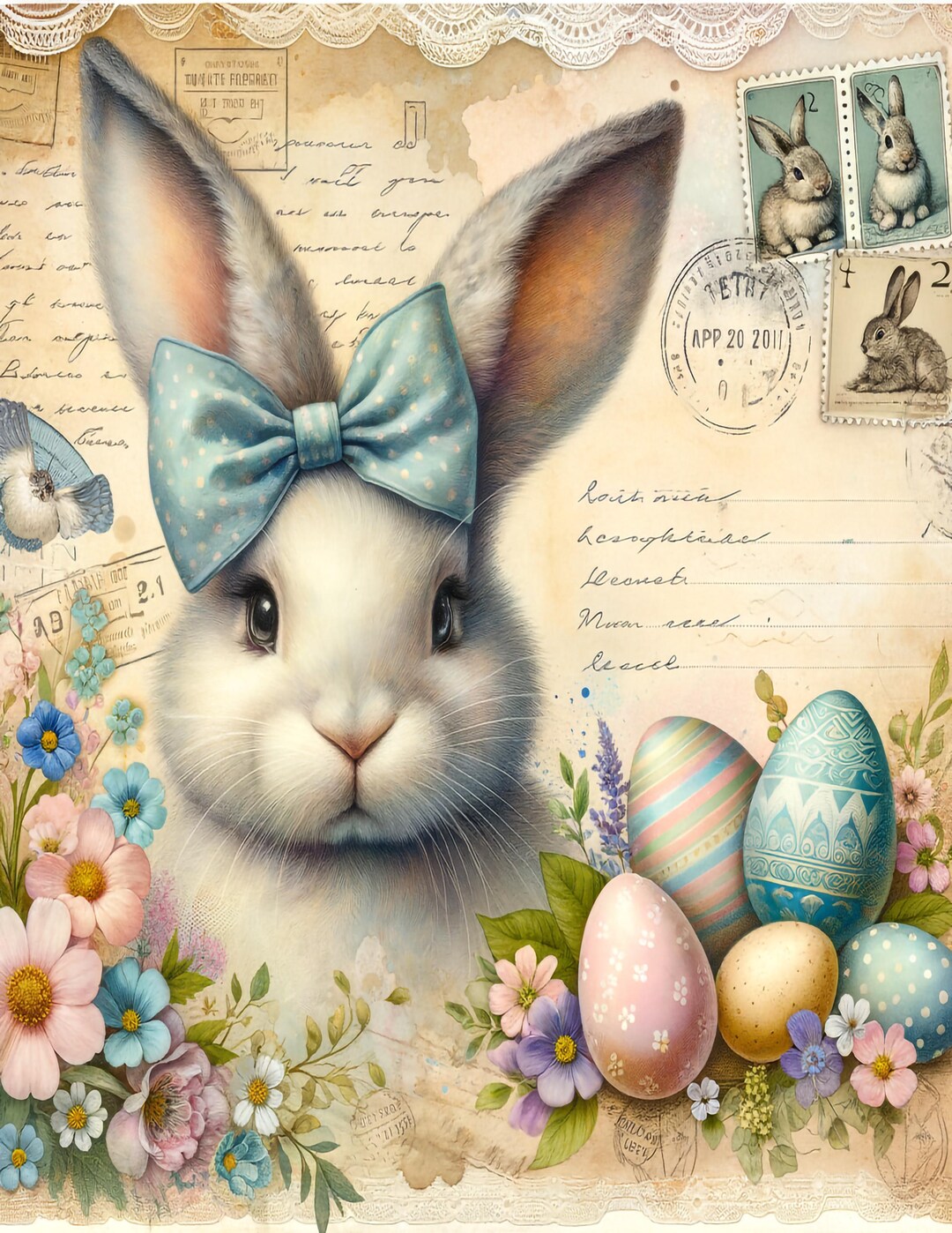Shabby Chic Easter Bunny Junk Journal Kit: Vintage Floral Ephemera ...