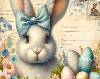 Shabby Chic Easter Bunny Junk Journal Kit: Vintage Floral Ephemera (Digital Download)