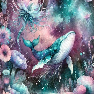 20 Digital Junk Journal, Whale Art, Floral Designs, Printable Ephemera, Scrapbooking, Collage Sheets, Mixed Media, Dreamy Aesthetic