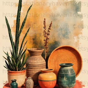 African Pottery Junk Journal Kit, Boho Ethnic Tribal Vase Art (Digital Download)