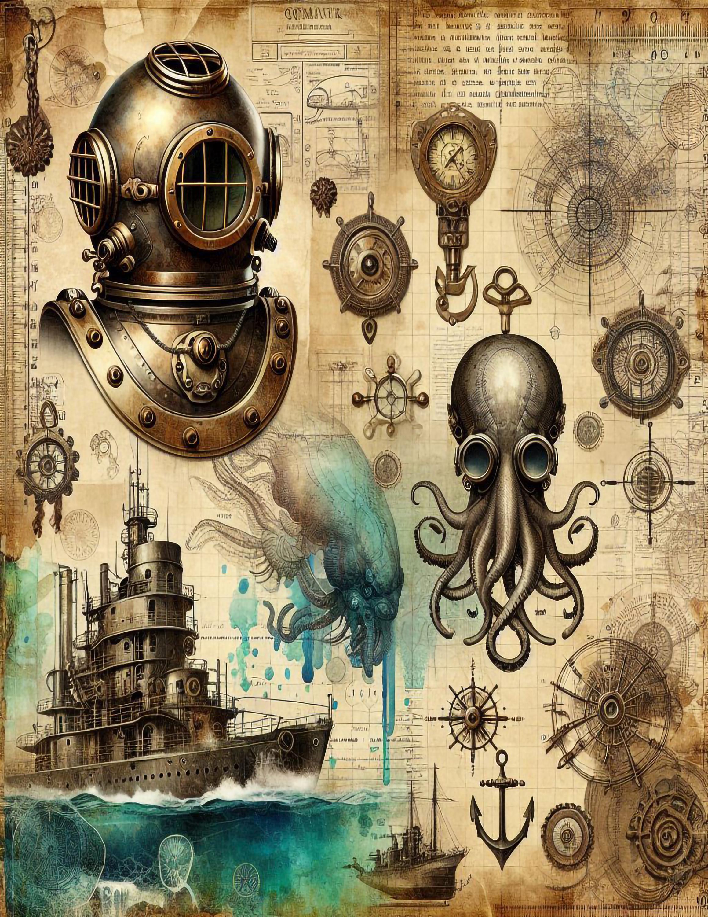 Steampunk Submarine Wall Art: Vintage Nautical Decor (digital Download ...
