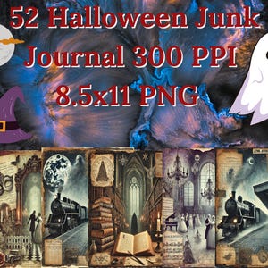 52 Halloween Junk Journal Pages | 8.5x11 Digital Paper Pack | Spooky Vintage Ephemera | Printable PNG 300 PPI | Gothic Scrapbook