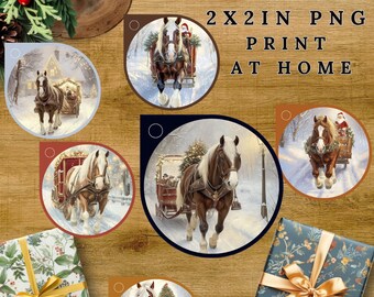 Horse Christmas Gift Tags, Winter Sleigh Design (Digital Download)