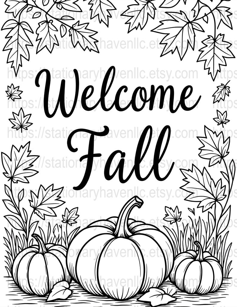 Welcome Fall Color Pages Welcome Fall Coloring Pages, Autumn Printable Activity (digital ...