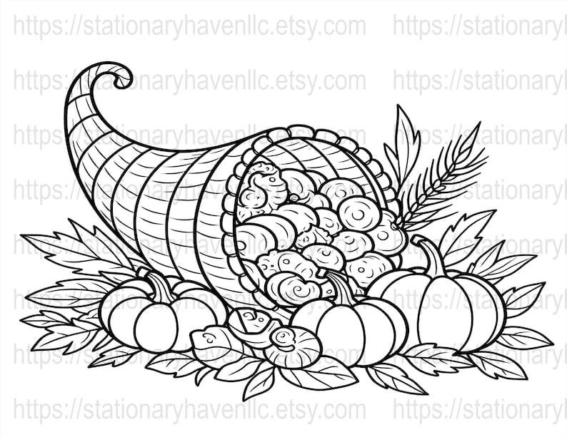 Cornucopia Coloring Pages, 20 Thanksgiving Printable Designs, Autumn ...