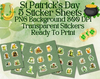 St. Patrick's Day Beer Stickers: 5 Printable PNG Sheets (Instant Download)