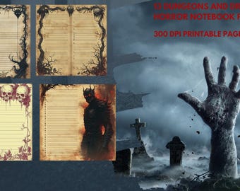 Horror Notebook Pages Printable - 13 Unique Character Creation & Campaign Planning Designs for RPG Writers