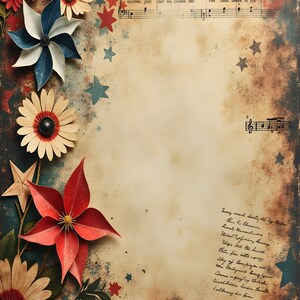 20 fogli di carta vintage per il 4 luglio, pagine di album floreali, effimeri antichi, abbellimenti floreali, sfondi di carta invecchiata
