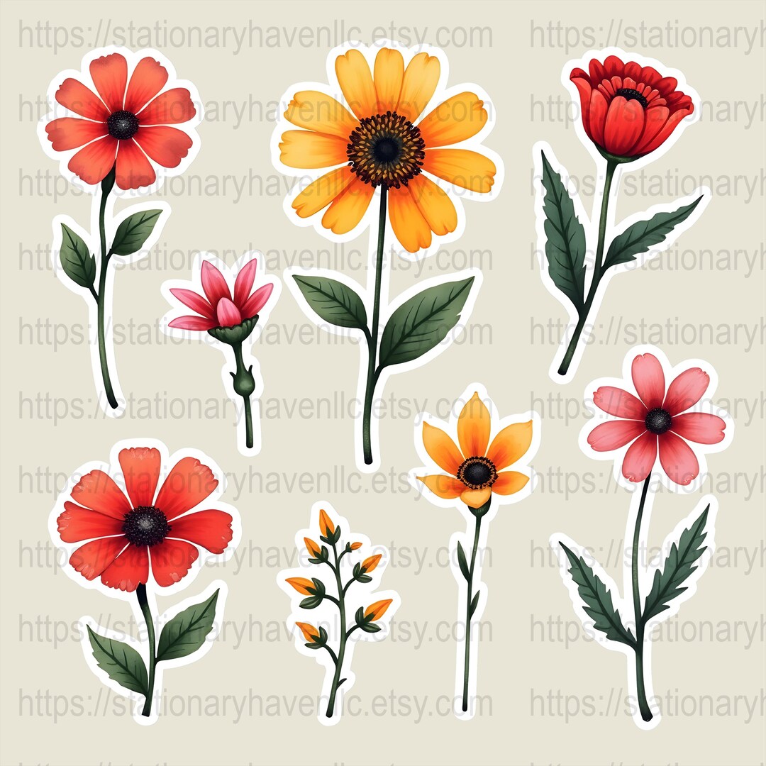 Watercolor Flower Sticker Sheet: Planner, Scrapbook Decals - Etsy
