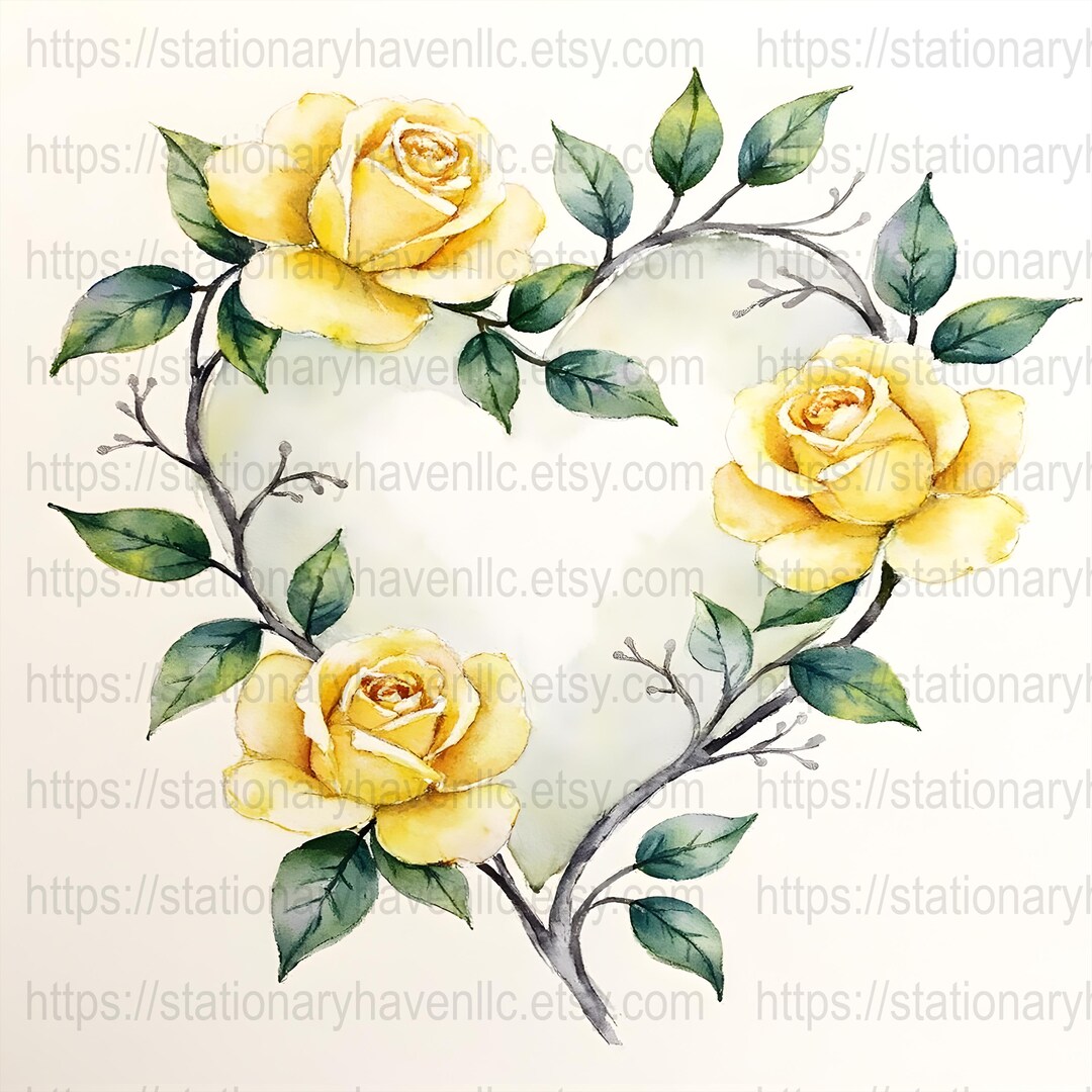 Yellow Roses Heart Shape Yellow Roses Heart 20 Scrapbooking, Digital Art, Watercolor Floral ...