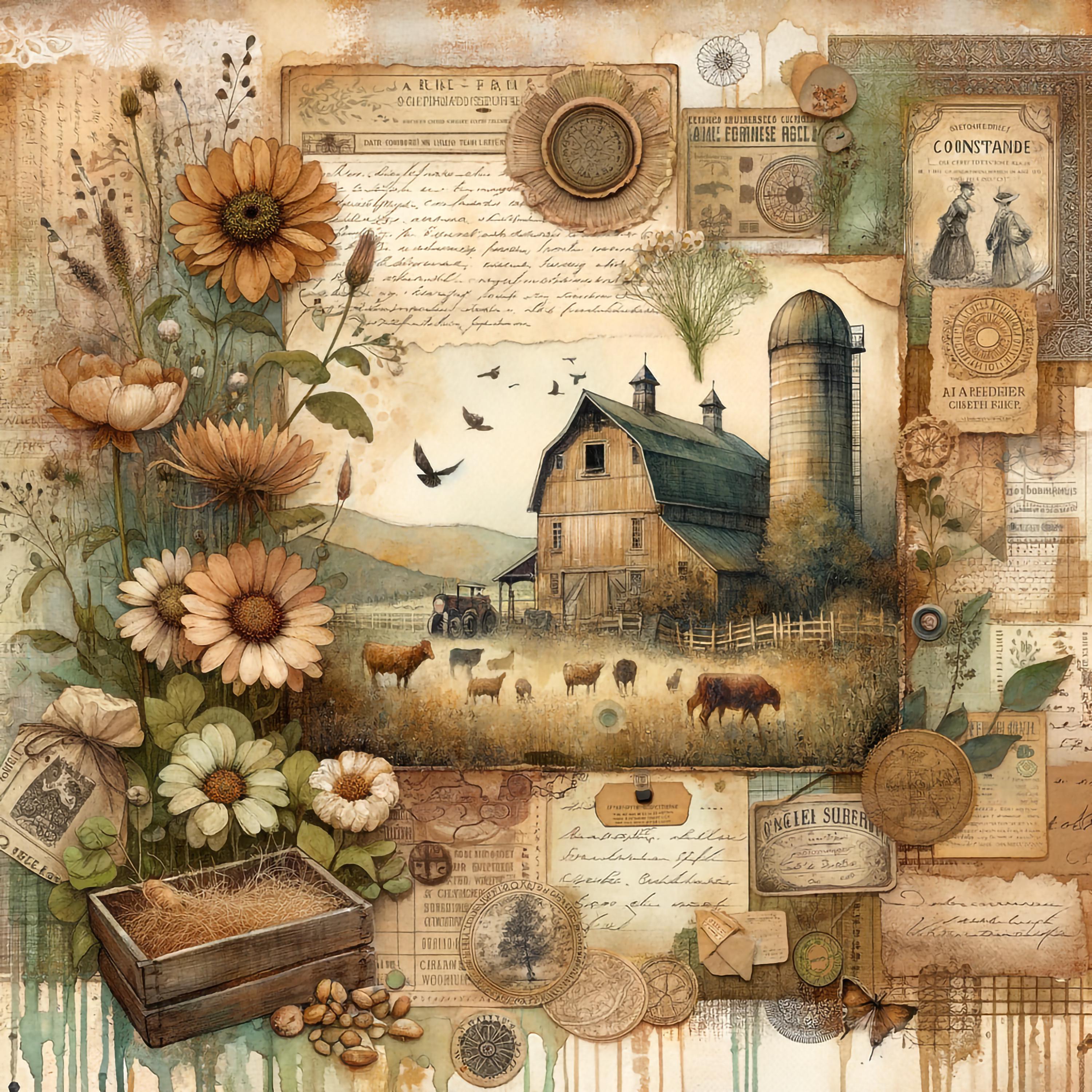 Vintage Farmhouse Scrapbook Paper Pack: Rustic Prints (12x12 Digital ...