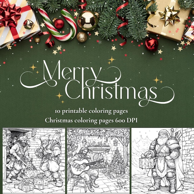 RPG Christmas Coloring Pages: 10 Fantasy Holiday Sheets (600 DPI ...