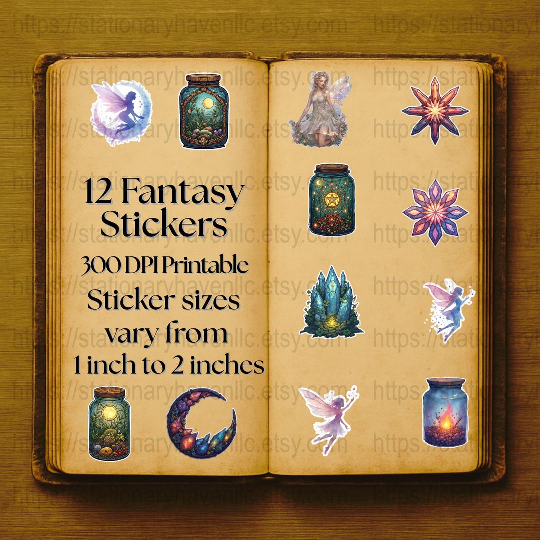 Fantasy Sticker Set, Fairies, Crystals, Magical Decals, 12 Unique ...