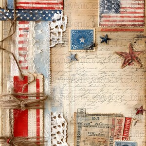 Journal du 4 juillet, art du drapeau des États-Unis, éphémères patriotiques, thème vintage de la fête de l'indépendance, décoration américaine, papier de scrapbooking, projet de bricolage