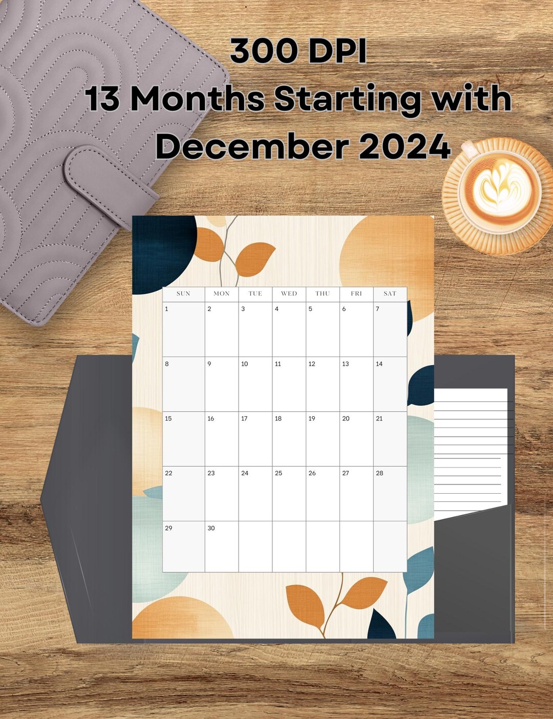 Printable 13 month calendar 2024 2025 starts december 2024 300 dpi
