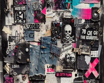 20 Pink Punk Grunge Junk Journal, Einzigartige Mixed Media Art, Vintage Scrapbook, Eklektisches Collage Journal, Edgy druckbare Ephemera Papierschifffahrt