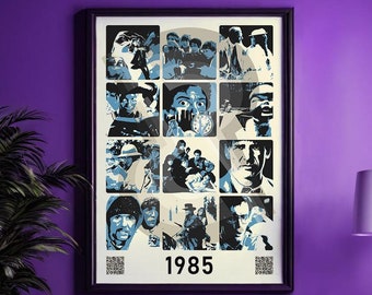 Kolekcja filmów z 1985 r. DRUK PLAKATU Lata 80. Urodziny Rocznica Spersonalizowany pomysł na prezent filmowy Sztuka ścienna do kina Dekoracja retro vintage