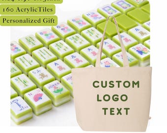 Engraved Mahjong Tile Set, Olive Green