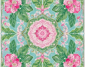 Pink Green Paradise Mahjong Mat 31.5" • Non-Slip Roll Up Play Mat Luxury Floral Game Board