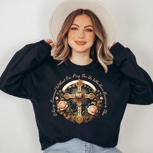 Miraculous Medal Sweatshirt: Virgin Mary Marian Cross Catholic Gift