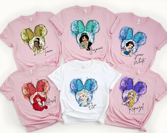 Watercolor Disney Princess T-Shirt, Matching Family Tee