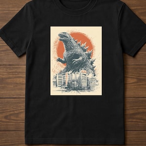 Retro Vintage Japanese Godzilla Great Wave T-Shirt, Godzilla and the Wave Youth Shirt, King of the Monsters Adult Youth Kids Shirt