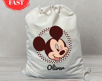 Custom Disney Drawstring Bag, Personalized Mickey Mouse Travel Sack