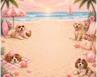 Beach Club Mahjong Mat, Pink Palm Dog Lover American Mahjong Accessories