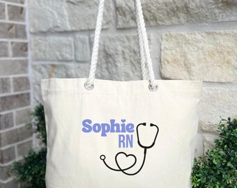 Bolsa de tela personalizada para enfermeras, diseño de estetoscopio, regalo para enfermeras registradas y auxiliares de enfermería