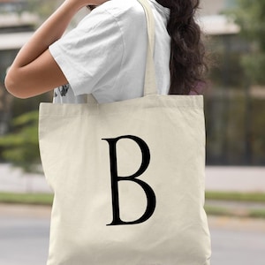 Personalized Cotton Canvas Tote Bag | Monogrammed Initials, Bridesmaid Gift, Magnetic Closure, Custom Gift for Her A-Z