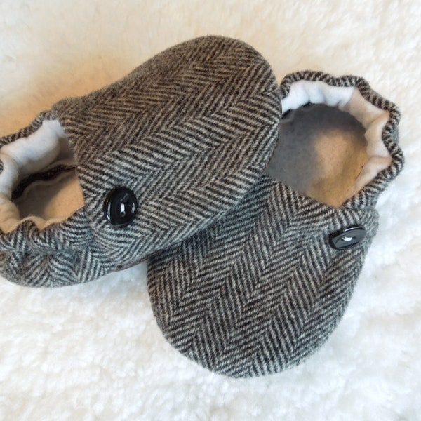 wool baby shoes 'Peter Prep School' ...upcycled wool...baby or toddler shoe ... 6 to 24 months...by birdy boots on etsy