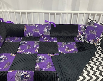 Purple Patchwork Nightmare Before Christmas Crib Bedding - Free Personalized pillow