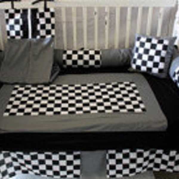 Grey/Black Checker Baby Bedding- PERSONALIZED PILLOW