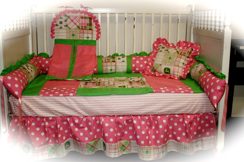 5 Piece John Deere Pink Dot Crib Bedding Free Personalized Etsy