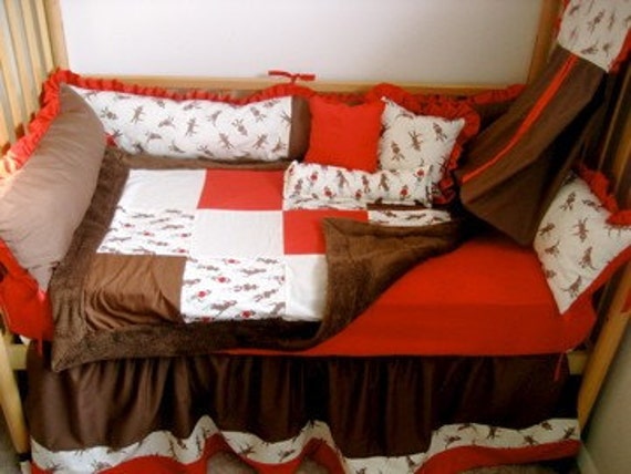 5 Piece Sock Monkey Crib Bedding Free Personalized Pillow Etsy