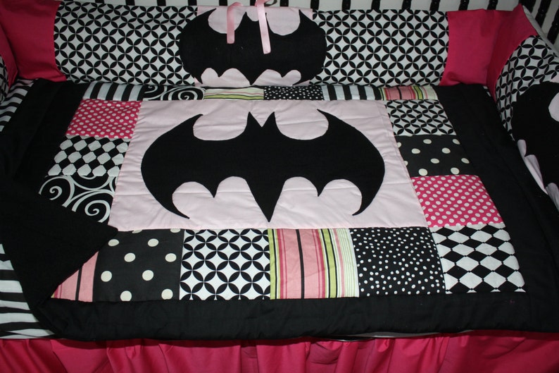 5 Pc Pink Black Batman Crib Bedding Free Personalized Pillow