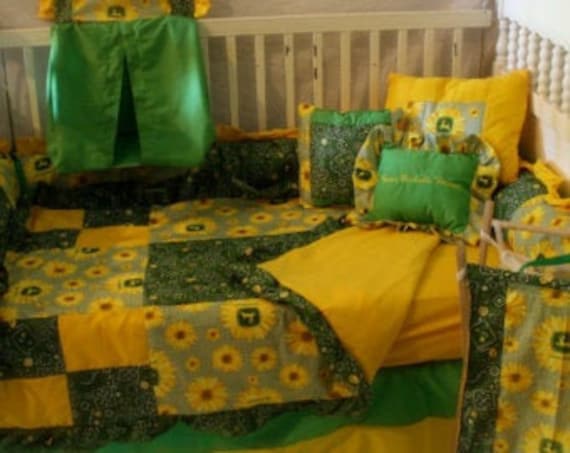 John Deere Sunflower Crib Bedding Free Personalized Pillow Etsy