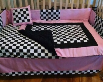 Pink Checkered Baby Bedding- PERSONALIZED PILLOW